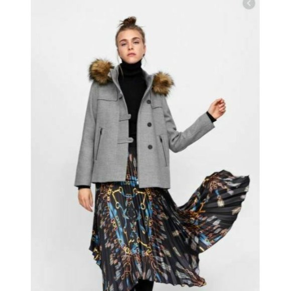 womens grey coats with fur hood